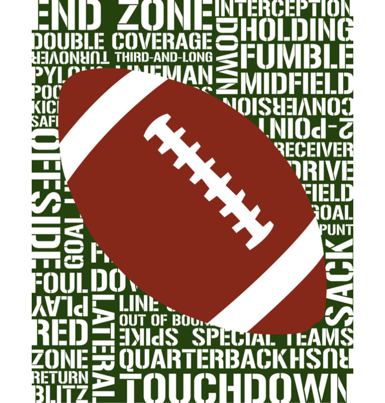 «Football Typographie Designs», impression, H 10 po x l 8 po x P 1,5 po, Sans mat, Toile tendue