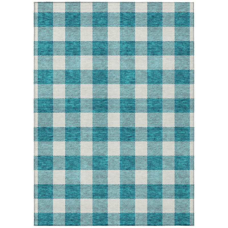 Tapis bleu sarcelle lavable 3 pi x 5 pi bleu et gris