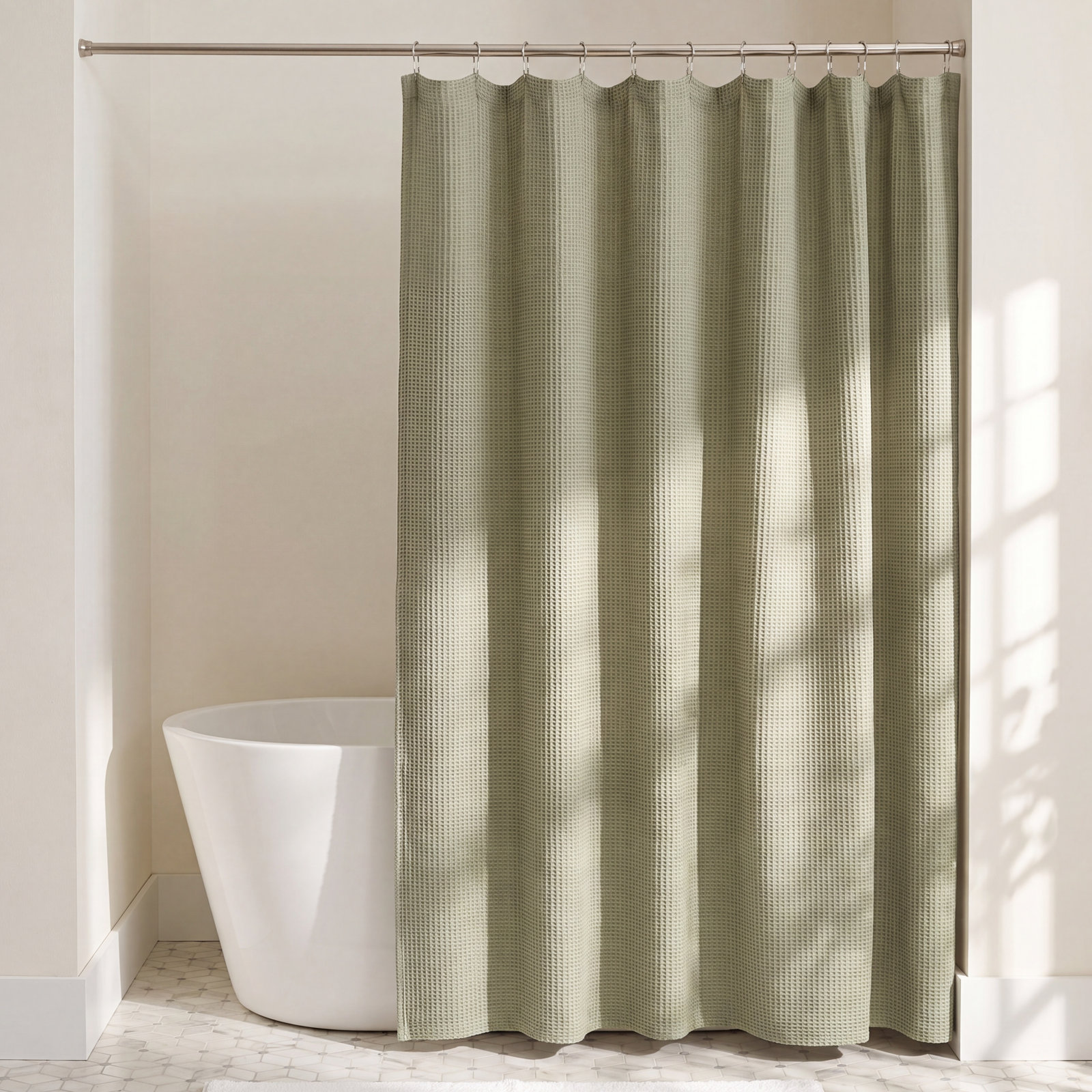 Calvin Klein Waffle Solid Shower Curtain, Green