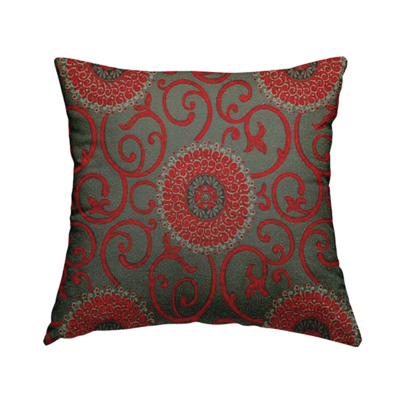 Guidry Floral Square Cushion, 55cm H x 55cm W x 5cm D, Red/Grey