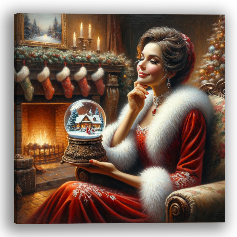 «Elegant Christmas Eve Reflections in Snow Globe», reproduction sur toile tendue, H 12 po x l 12 po x P 1 po