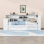 Lit simple en bois avec lit gigogne, tête de lit et bureau à DEL-124843056