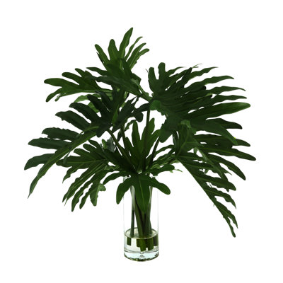 Janousek Faux Philodendron Plant in Glass Vase