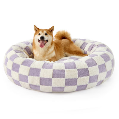 Lesure Donut Washable Medium Dog Bed - Round Cat Beds for Indoor Anti-Anxiety Calming Pet Beds with Teddy Sherpa Plush & Anti Slip Bottom,