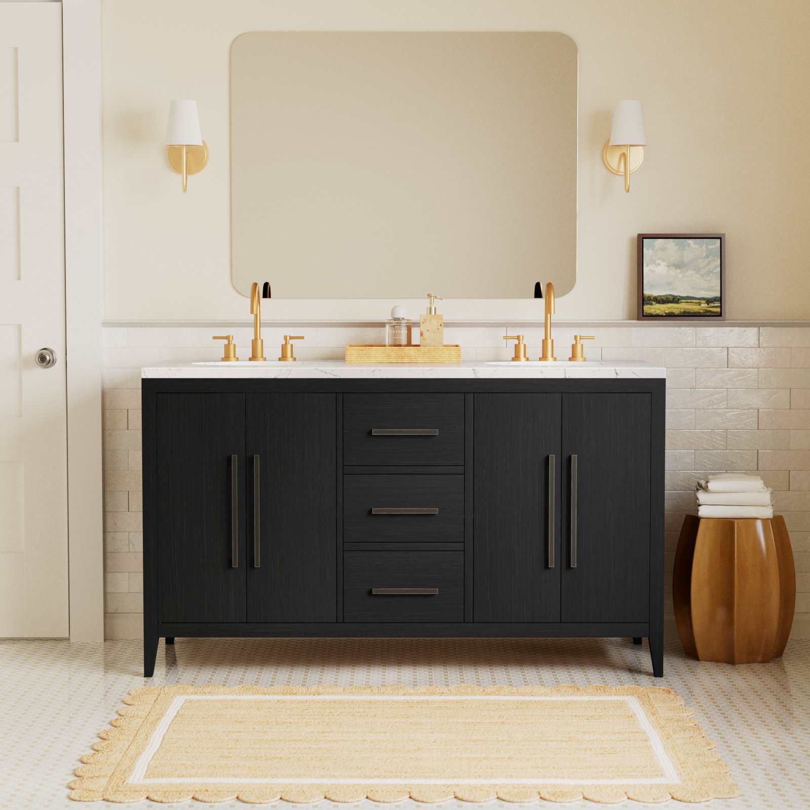Alsup 60" Double Bathroom Vanity, Dark Weathered Oak