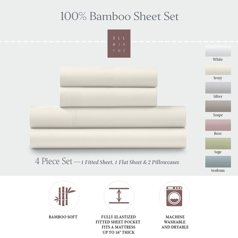 Ella Jayne Bamboo 4-Piece Sheet Set, Cal King, Ivory
