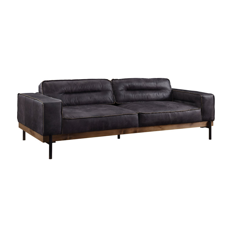  96" Ebony Top Grain Leather Sofa With Black Legs