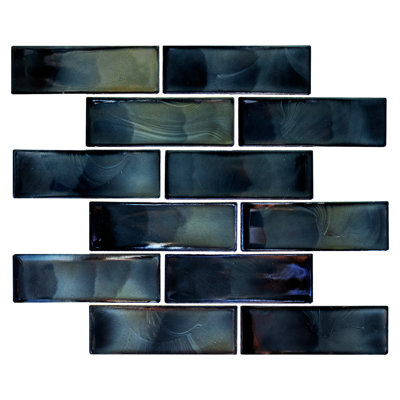 Crema Luxe Subway 12 in. x 12 in. Glossy Glass Mosaic Wall Tile