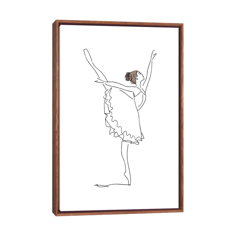 Ballet Line Art - impression d'art graphique, Pas de tapis, H 40 po x l 26 po x P 1,5 po, Toile avec cadre brun