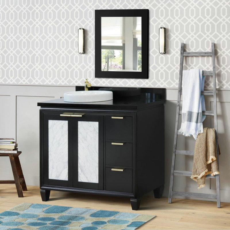Ensemble de meuble-lavabo simple 43 po avec miroir Schreck, Noir, Noir
