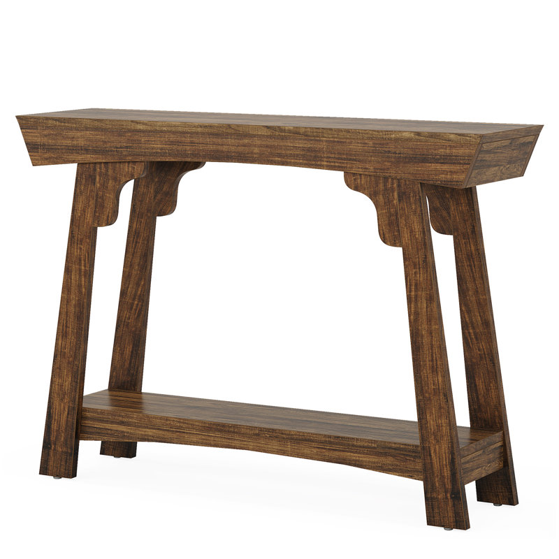 41 Inch Wood Console Table Behind Couch, 2-Tier Small Entryway Table with Storage, Farmhouse Narrow Sofa Table for Hallway, Living Room, Rustic Brown