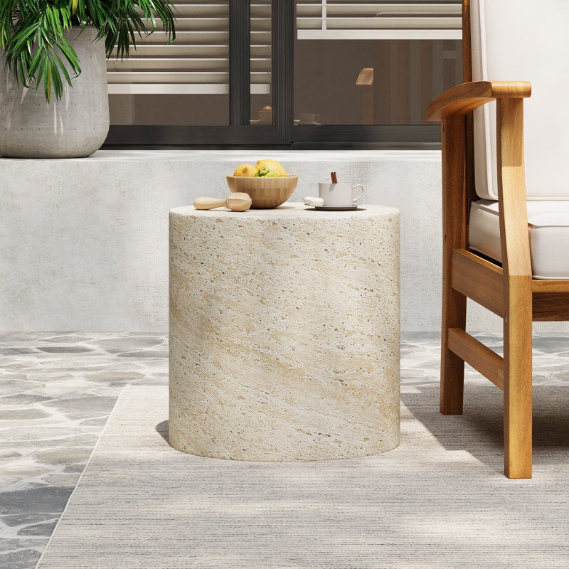 Belsy Light Concrete Side Table, Travertine