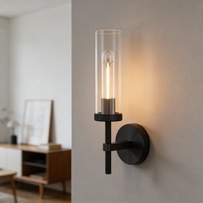 Applique murale moletée avec abat-jour en verre, éclairage de meuble-lavabo linéaire industriel pour le couloir du salon de la salle de bain, compatible avec une ampoule E26, à intensité variable