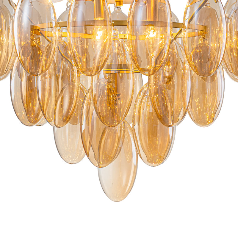 Lustre 24 pouces à 6 lumières en verre bullé doré brossé moderne, hauteur réglable 22 "à 100" suspendu avec grappe de champagne ambre orbes pour le vestibule de salon de salle à manger, répertorié ETL