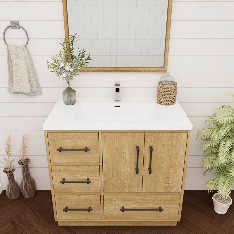 Victoria 35.4'' Single Bathroom Vanity with Acrylic Top, Oak