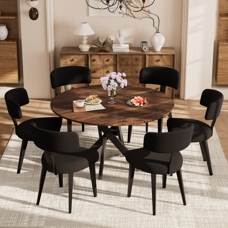 Ensemble de table de cuisine moderne, table de salle à manger en MDF avec chaises, Brun, 7