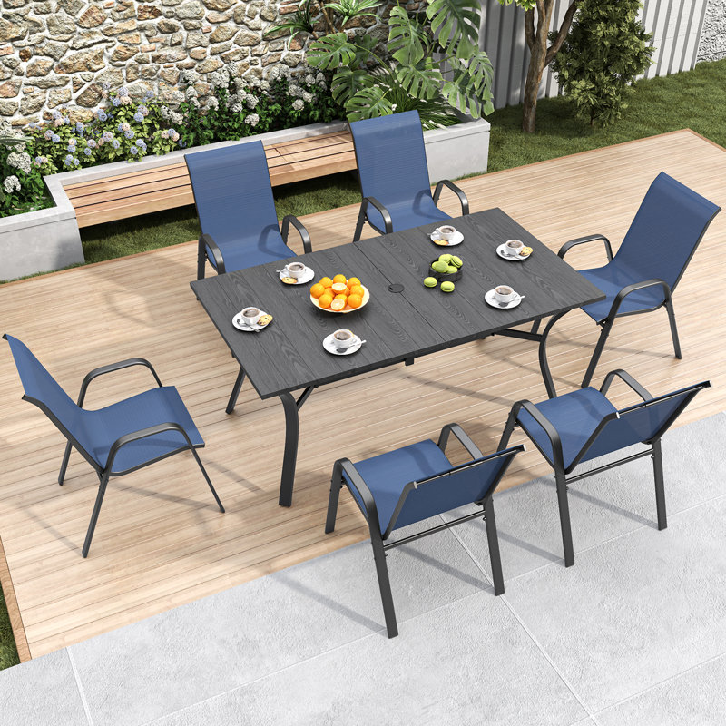Ensemble de chaises de salle à manger d'extérieur en tissu 6 pièces Teslin, Marine