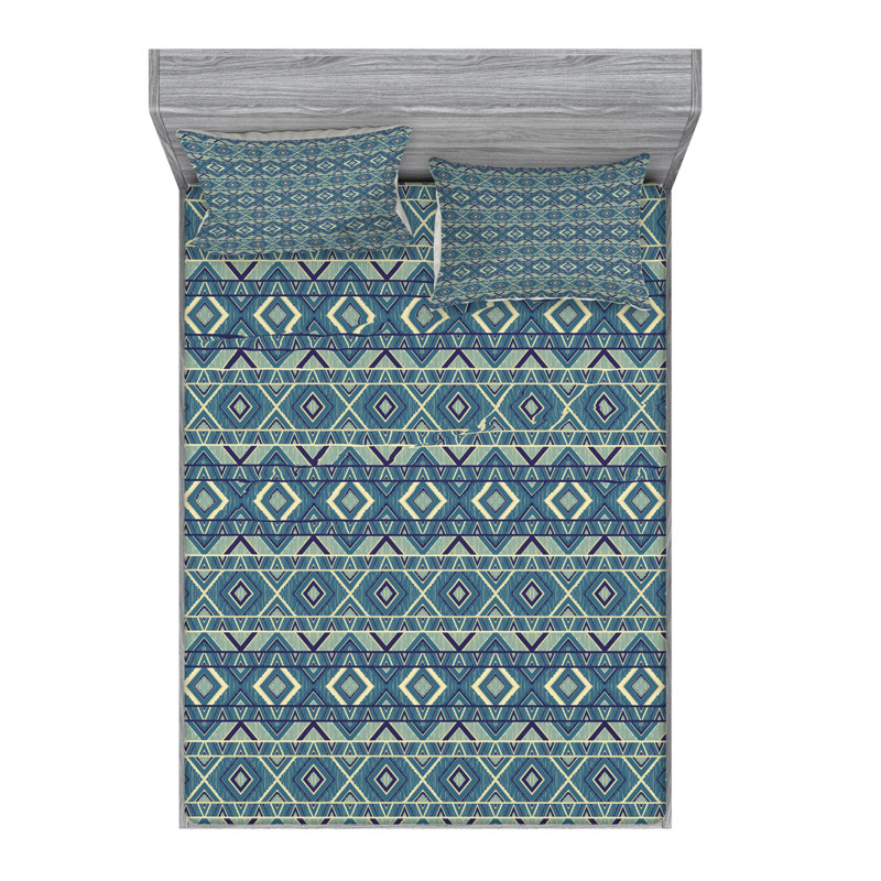 Microfiber Geometric Sheet Set, Full Sheet Set with 2 Pillowcases