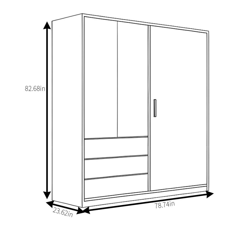 Garde-robe simple couleur noyer, H 83 po x l 79 po x P 24 po