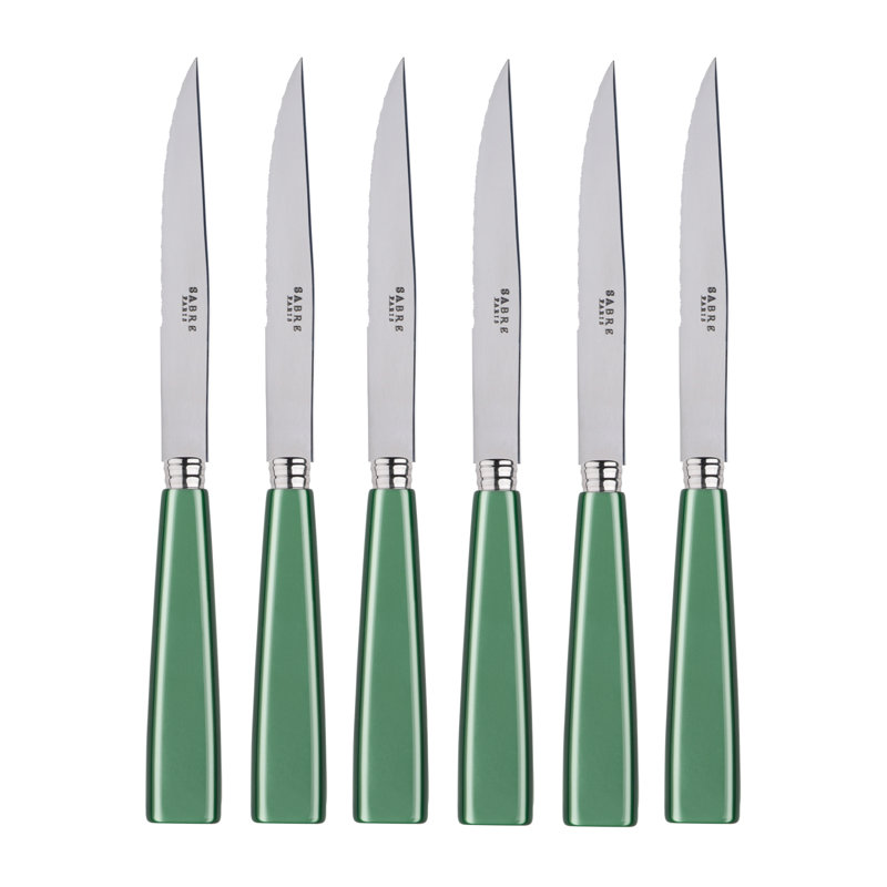 Icone 6 - Piece Stainless Steel Steak Knife Set, Garden Green