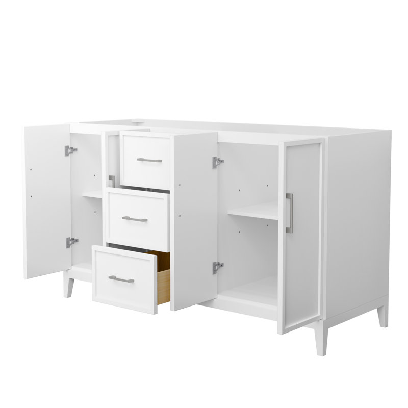 Base de meuble-lavabo double 59 po Elan seulement, Blanc / nickel brossé