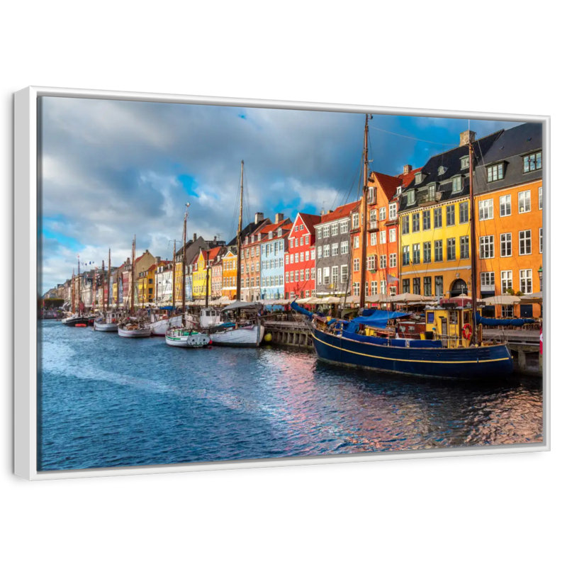 Port de Nyhavn, Copenhague, Cadre flottant blanc, 46 po x 31 po