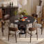 Table de salle à manger ronde noire de 150 cm (59 po) avec base de rangement coulissante pivotante, plateau en bois indéformable, peut accueillir jusqu'à 8 personnes.