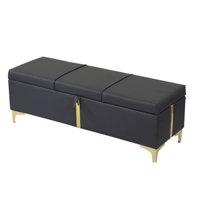Upholstered Storage With Metal Legs, Black For Bedroom & Living Room, , Spacious, Classic Look Room Fashionable Black, Spacious Chest
