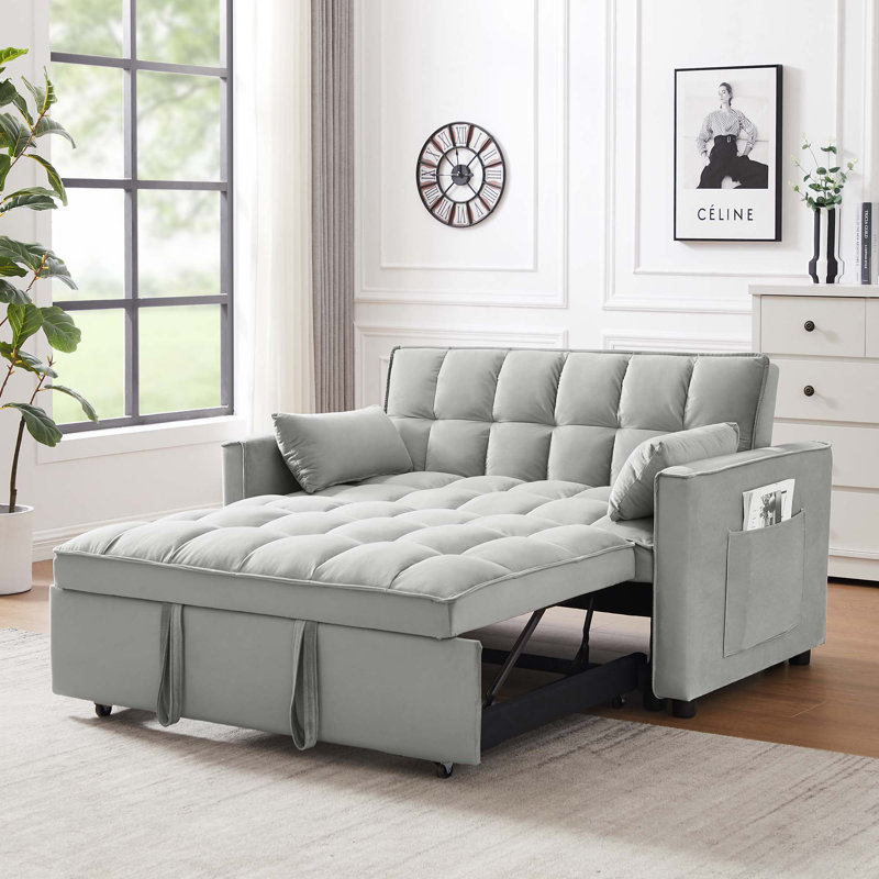 Canapé-lit en velours avec futon et causeuse