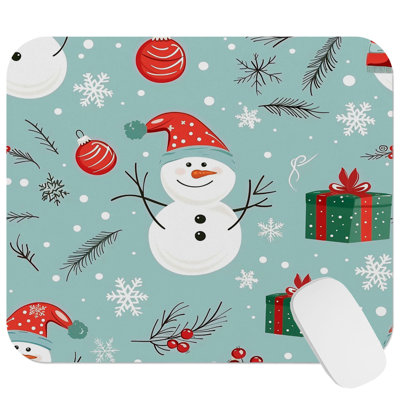 Holiday Christmas Snowman Pattern III Modern Gaming Cute Office Laptop Desk Pad Gift Mat Square Rectangle Non-Slip Mousepad