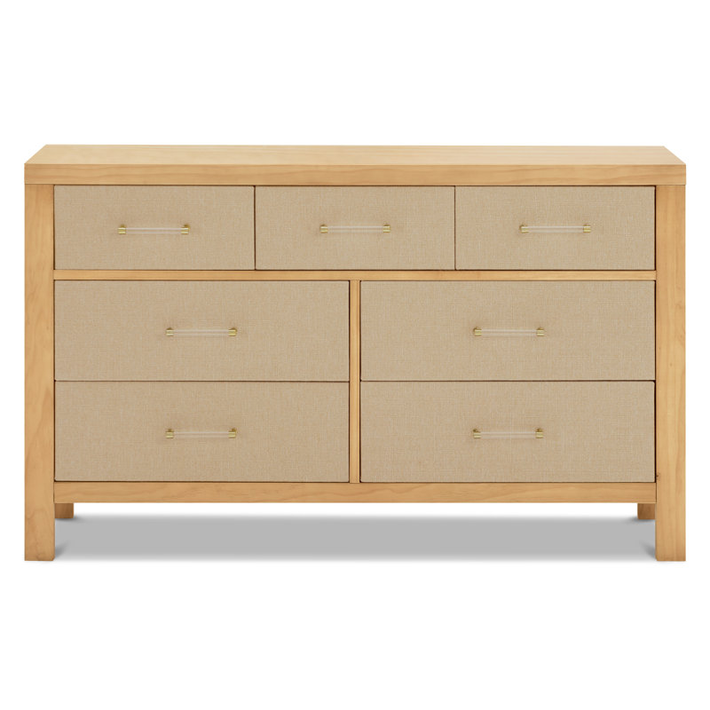 Eloise 7-Drawer Assembled Dresser, Honey/Performance Sand Eco-Weave