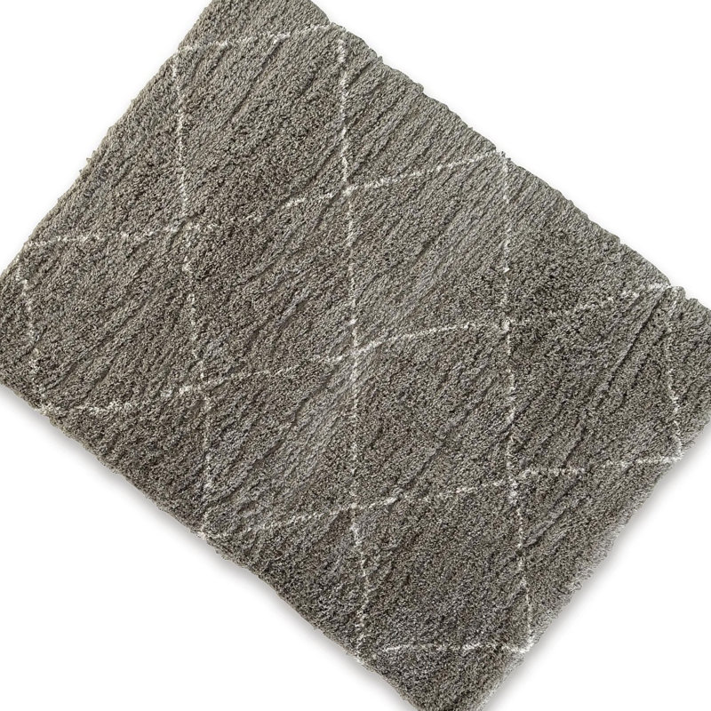 Tapis moyen Wreno 5 x 7, motif de losanges, velours de 50 mm, PET crème et gris, Cream