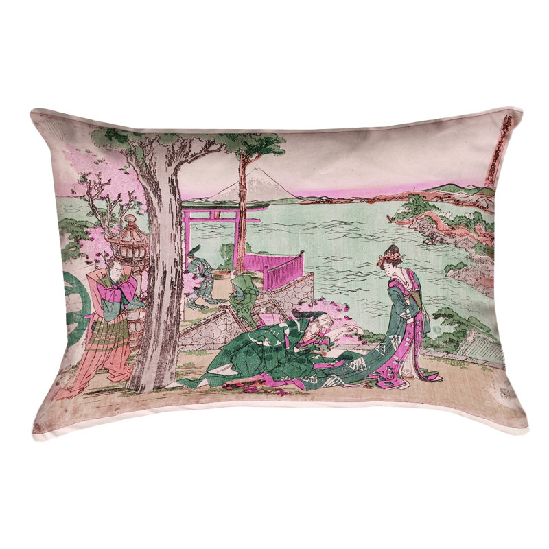 Housse de coussin Katsushika Hokusai, Vert et rose