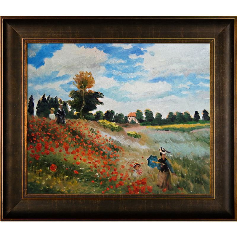 «Alan Poppy Field in Argenteuil» par Claude Monet - peinture sur toile encadrée, H 26,5 po x l 30,5 x P 2 po, Brun intense