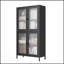 Armoire de rangement classique en métal avec 4 portes en verre et 4 tablettes réglables, verre trempé gaufré pour la présentation et l'organisation