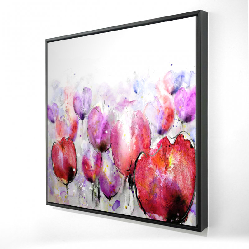 Pink Tulips Field - Office Botanical Framed Canvas Decor