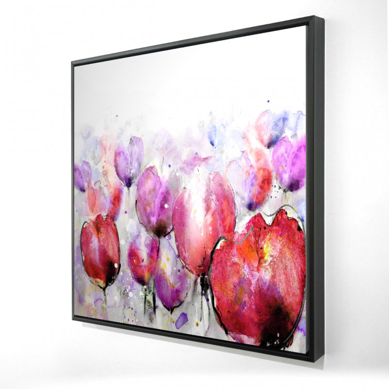 Pink Tulips Field Botanical Framed Canvas | Home Decor Art
