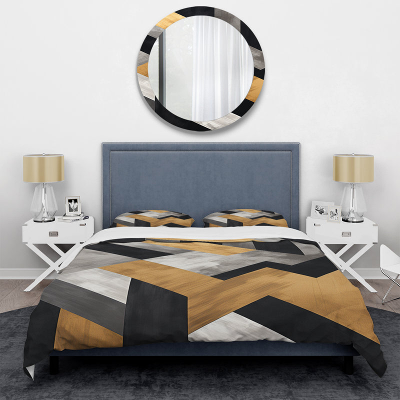 Ensemble de housse de couette géométrique noire et dorée 5 tuiles géométriques abstraites