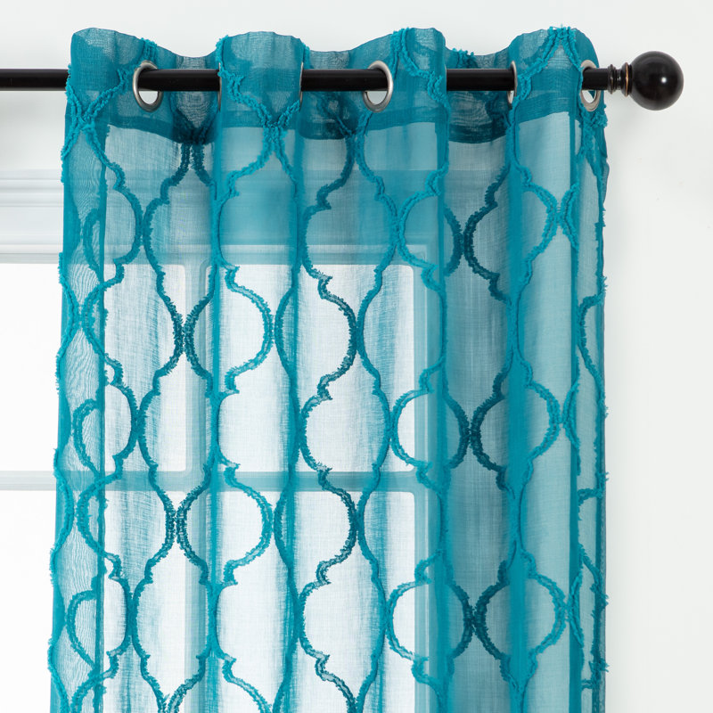 Paire de rideaux transparents avec œillets Ashat, L 52 po x L 108 po, Bleu sarcelle