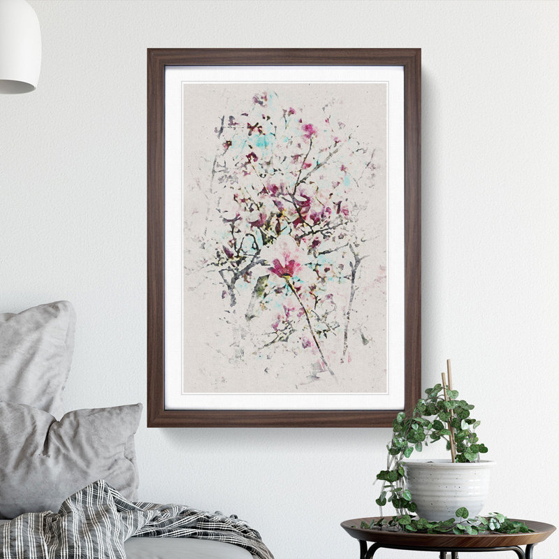 Pink Magnolia Blossom Tree - Picture Frame Painting Print, Walnut Framed, 45cm H x 33cm W x 2cm D