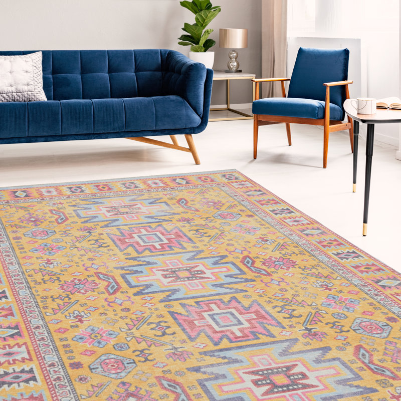 Tapis jaune et ivoire Laurel, Rectangle 5 pi x 7 pi