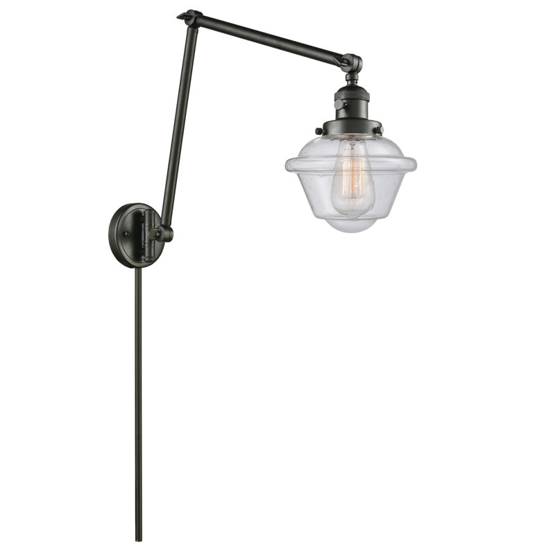 Bras pivotant à 1 lumière à intensité variable Oxford, Ampoule incandescente rétro de 60 watts, Grainé, Bronze huilé