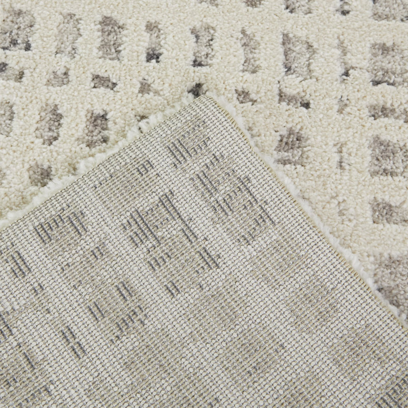 Cream and Gray Abstract Synthetic Rectangular Rug 5'3" x 7'