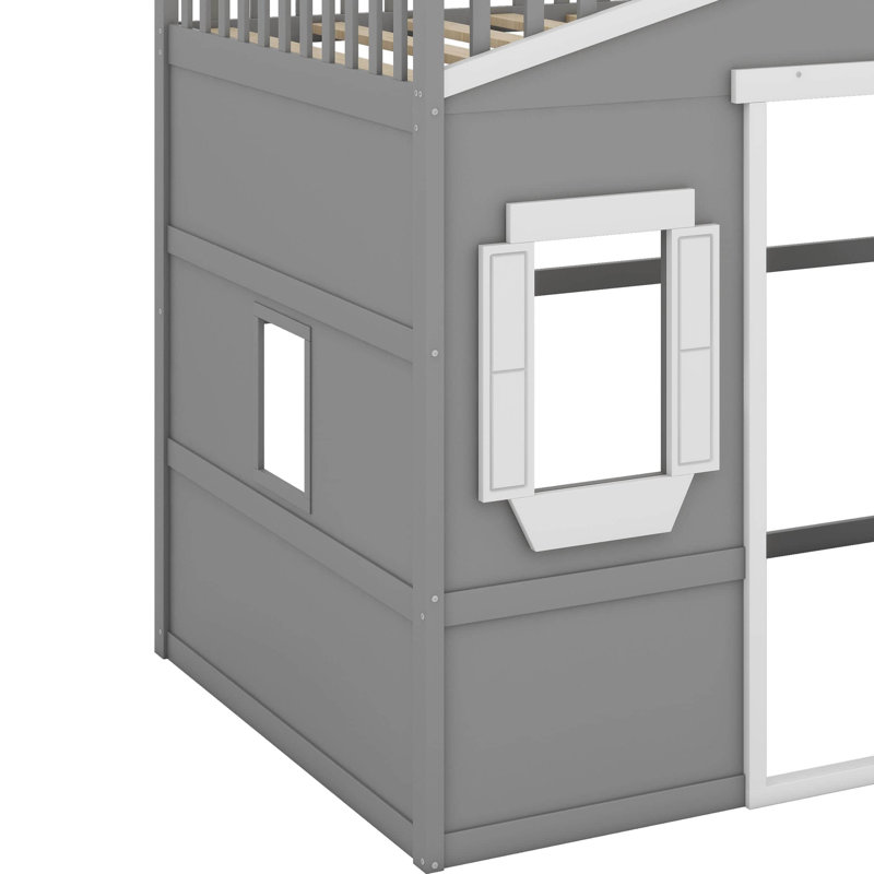 Lit mezzanine double avec échelle, Gris / Blanc