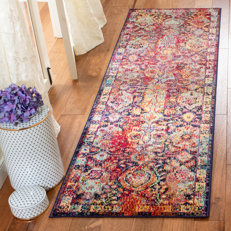 Tapis bleu / orange / rouge Lazaro, Tapis de couloir 2 pi 2 po x 7 pi