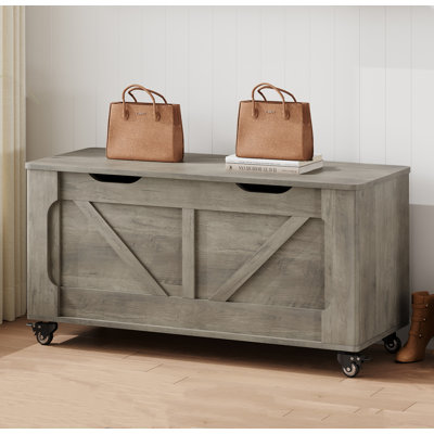Banc de rangement en bois avec 4 roulettes