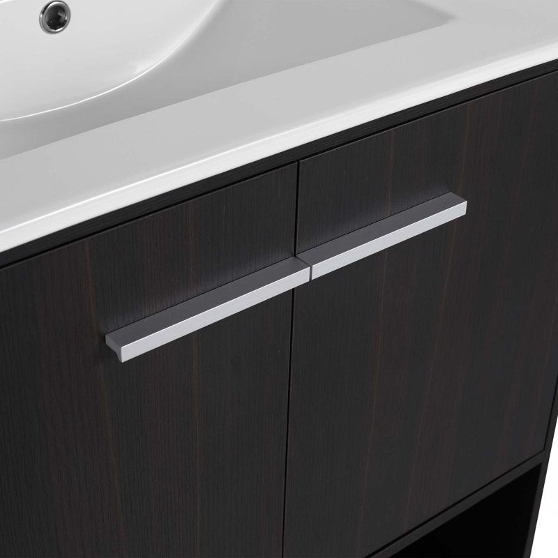 Bathroom Vanity With Ceramic Sink, Dark Oak, Silver