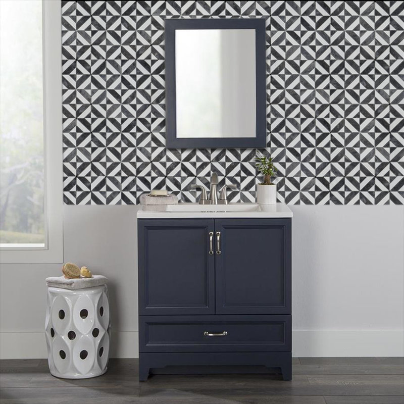 Matrix 3" x 3" Marble Grid Mosaic Tile, White/Gray