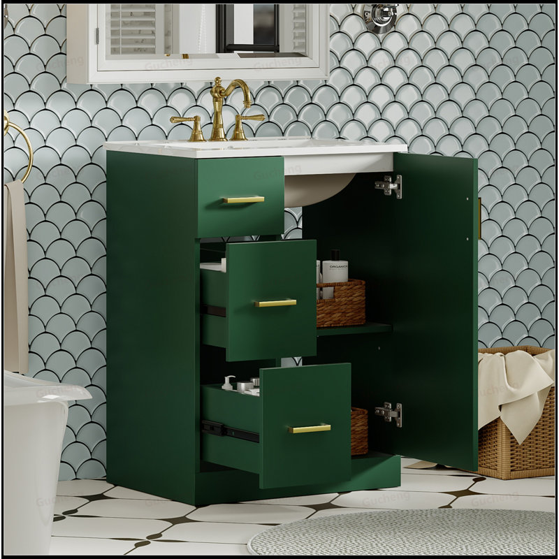 Meuble-lavabo à fermeture en douceur 24 po avec lavabo, Vert