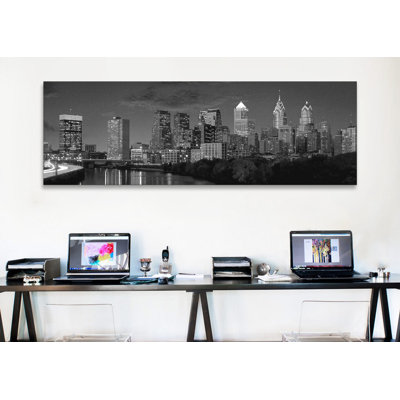 Philadelphia Panoramic Skyline Cityscape (Sunset) by Unknown Artist - Panoramic Gallery-Wrapped Canvas Giclée on Canvas